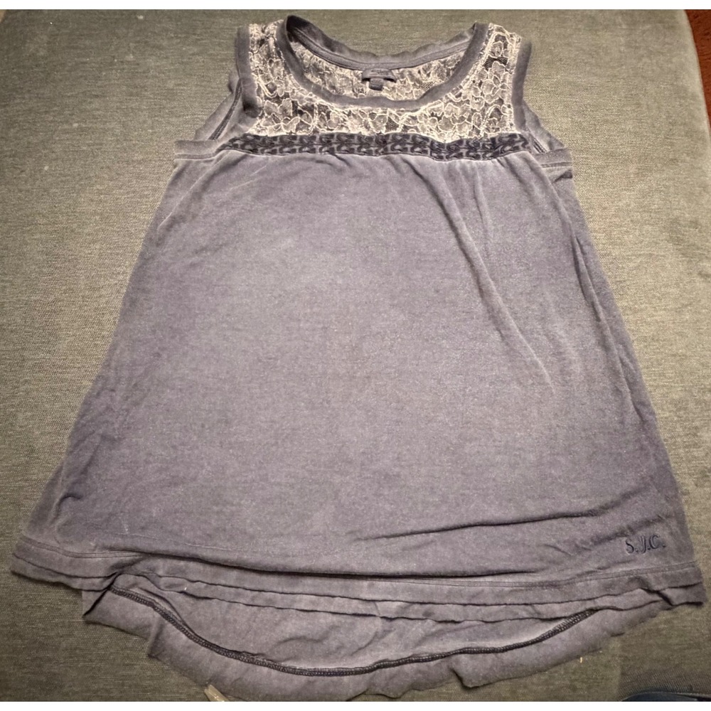 Silver Jeans Co Womens XL Gray Lace Yoke Sleeveless Tank Top High Low Hem SJC